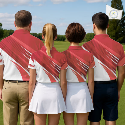 Red and white Womens golf polo shirts custom golf tops for ladies, personalized golf gifts NQS11274