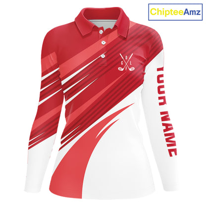 Red and white Womens golf polo shirts custom golf tops for ladies, personalized golf gifts NQS11274