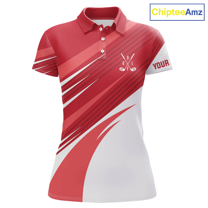 Red and white Womens golf polo shirts custom golf tops for ladies, personalized golf gifts NQS11274