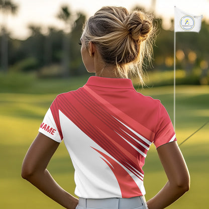 Red and white Womens golf polo shirts custom golf tops for ladies, personalized golf gifts NQS11274