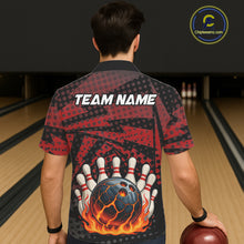 Load image into Gallery viewer, Black and Red pattern Flame Bowling Hawaiian Shirt Custom Team Bowling Button up shirt NQS11277
