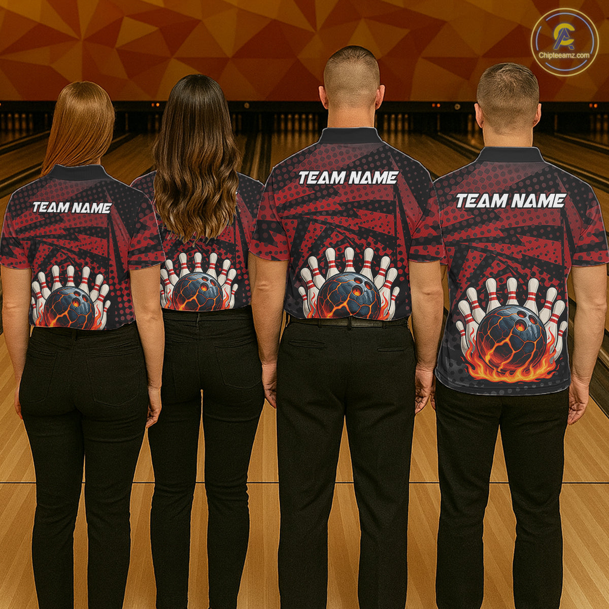 Black and Red pattern Flame Bowling Polo, 1/4 zip shirts For Men Custom Team Bowling Jerseys NQS11277
