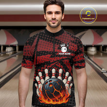 Load image into Gallery viewer, Black and Red pattern Flame Bowling Polo, 1/4 zip shirts For Men Custom Team Bowling Jerseys NQS11277