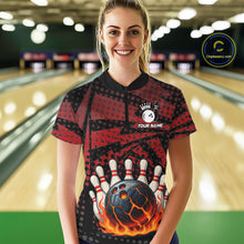 Load image into Gallery viewer, Black and Red pattern Flame Bowling Polo, 1/4 zip shirts For Women Custom Team Bowling Jerseys NQS11277