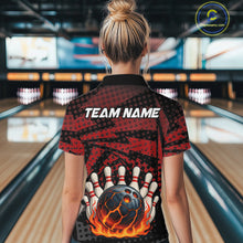 Load image into Gallery viewer, Black and Red pattern Flame Bowling Polo, 1/4 zip shirts For Women Custom Team Bowling Jerseys NQS11277