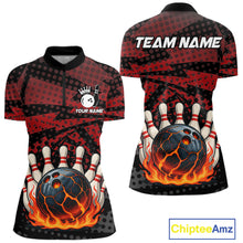 Load image into Gallery viewer, Black and Red pattern Flame Bowling Polo, 1/4 zip shirts For Women Custom Team Bowling Jerseys NQS11277