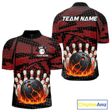 Load image into Gallery viewer, Black and Red pattern Flame Bowling Polo, 1/4 zip shirts For Men Custom Team Bowling Jerseys NQS11277