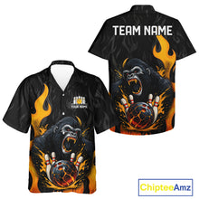 Load image into Gallery viewer, Black and Orange Flame Gorilla Bowling Hawaiian Shirt Custom Gorilla Team Bowling Jerseys NQS11279