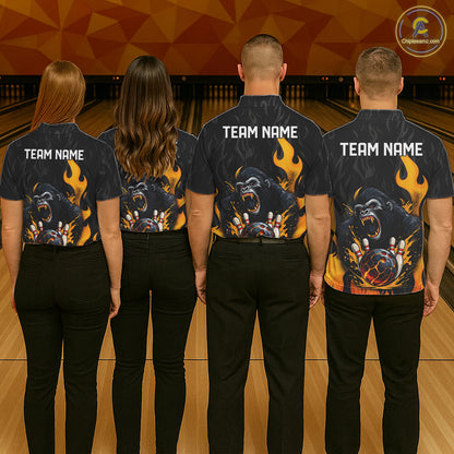 Black and Orange Flame Gorilla Bowling shirts For Men Custom Gorilla Team Bowling Jerseys NQS11279