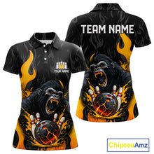 Load image into Gallery viewer, Black and Orange Flame Gorilla Bowling shirts For Women Custom Gorilla Team Bowling Jerseys NQS11279