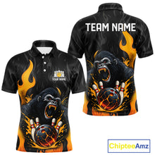 Load image into Gallery viewer, Black and Orange Flame Gorilla Bowling shirts For Men Custom Gorilla Team Bowling Jerseys NQS11279