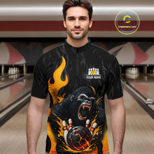 Load image into Gallery viewer, Black and Orange Flame Gorilla Bowling shirts For Men Custom Gorilla Team Bowling Jerseys NQS11279