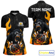 Load image into Gallery viewer, Black and Orange Flame Gorilla Bowling shirts For Women Custom Gorilla Team Bowling Jerseys NQS11279