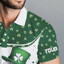 Load image into Gallery viewer, Green and White clover pattern Men golf polo shirts Customize St Patrick Day mens golf attire NQS9396