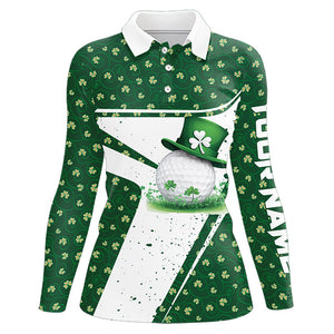 Green and White clover pattern Women golf polo shirts Customize St Patrick Day team ladies golf attire NQS9396