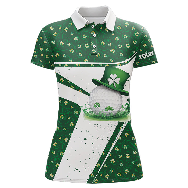 Green and White clover pattern Women golf polo shirts Customize St Patrick Day team ladies golf attire NQS9396