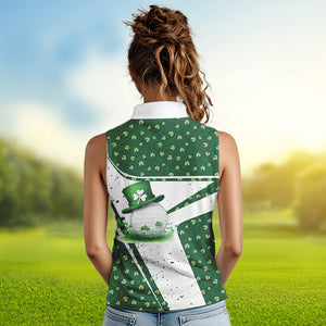 Green and White clover pattern Women sleeveless polo shirt Customize St Patrick Day ladies golf attire NQS9396