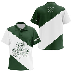 Green and White shamrock Kid golf polo shirts Customize name St Patrick Day golf apparel for Kid NQS9397