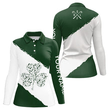 Load image into Gallery viewer, Green and White shamrock Women golf polo shirts Customize name St Patrick Day golf apparel for women NQS9397