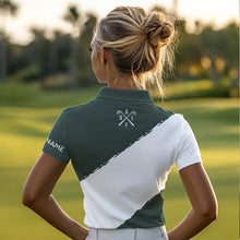 Load image into Gallery viewer, Green and White shamrock Women golf polo shirts Customize name St Patrick Day golf apparel for women NQS9397