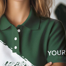 Load image into Gallery viewer, Green and White shamrock Women golf polo shirts Customize name St Patrick Day golf apparel for women NQS9397