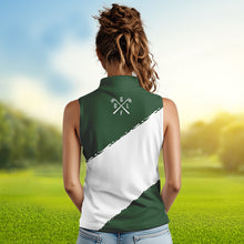 Load image into Gallery viewer, Green and White shamrock Women sleeveless polo shirt Custom name St Patrick Day golf apparel for women NQS9397