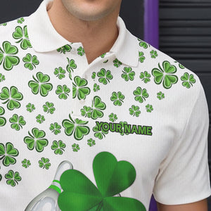 Green shamrock bowling shirts for men Custom St Patrick Day white team league bowling jerseys NQS9400