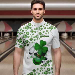 Green shamrock bowling shirts for men Custom St Patrick Day white team league bowling jerseys NQS9400