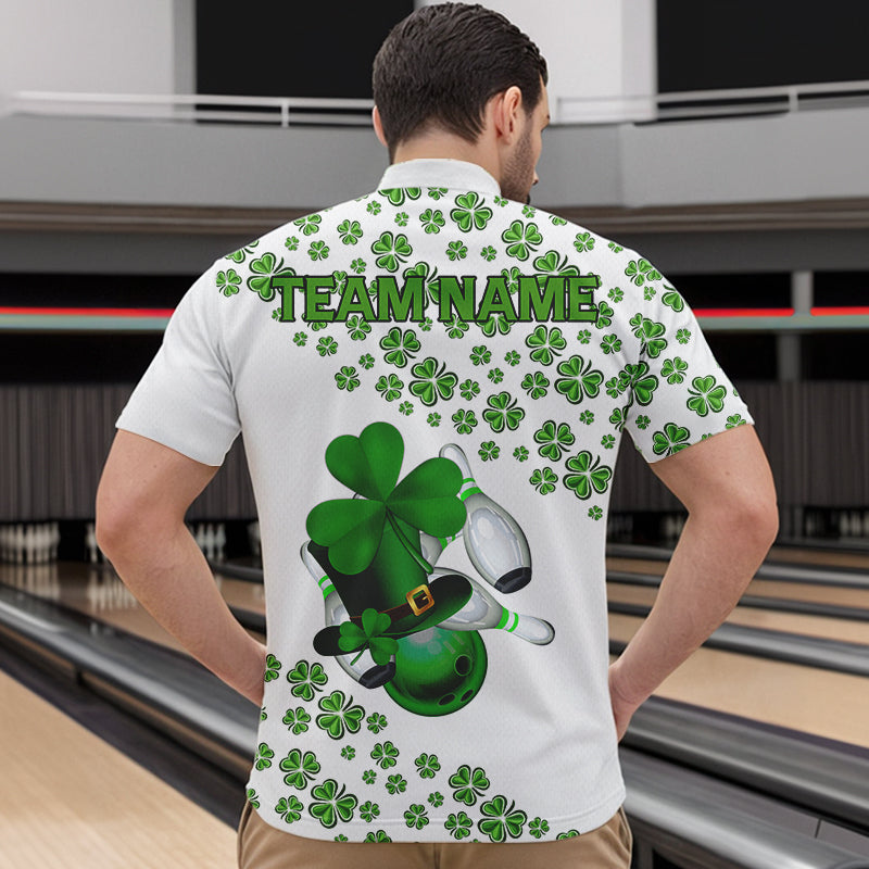 Green shamrock bowling shirts for men Custom St Patrick Day white team league bowling jerseys NQS9400