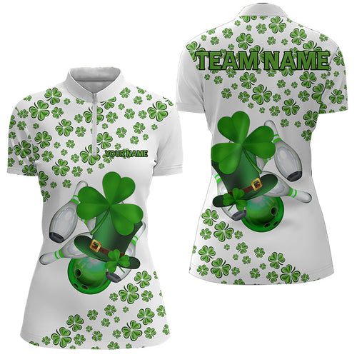 Green shamrock bowling shirts for Women Custom St Patrick Day white team league bowling jerseys NQS9400