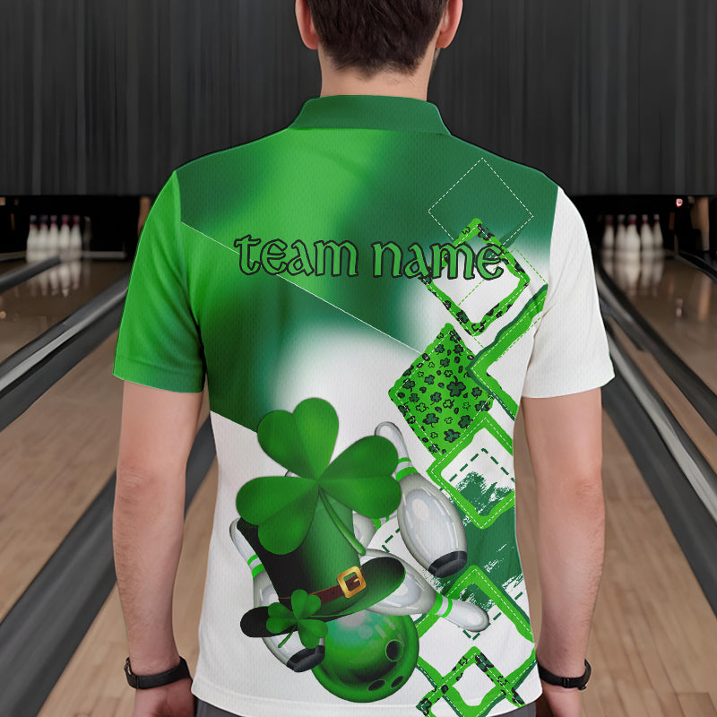 Green shamrock Mens bowling polo, quarter zip shirts Custom St Patrick Day team league bowling jerseys NQS9556