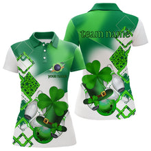 Load image into Gallery viewer, Green shamrock Women bowling polo, quarter zip shirts Custom St Patrick Day team league bowling jersey NQS9556