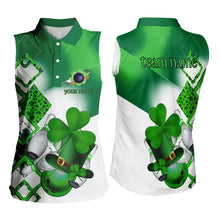 Load image into Gallery viewer, Green shamrock Women Bowling Sleeveless Polo Shirt Custom St Patrick Day team league bowling jersey NQS9556