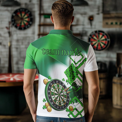 Green shamrock Mens Darts Polo, Quarter Zip shirts Custom St Patrick Day team league darts jersey NQS9557