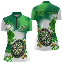 Load image into Gallery viewer, Green shamrock Women Darts Polo, Quarter Zip shirts Custom St Patrick Day team league darts jersey NQS9557