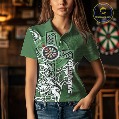 Green Irish Tribal Cross St Patrick's Day Women Darts shirts Custom Lucky Darts Team Jerseys NQS9553