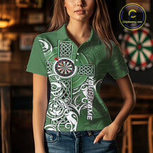 Load image into Gallery viewer, Green Irish Tribal Cross St Patrick's Day Women Darts shirts Custom Lucky Darts Team Jerseys NQS9553