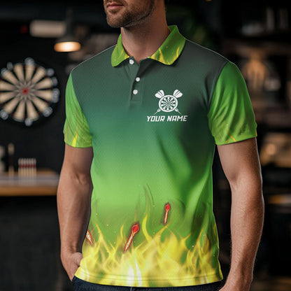 Yellow Green Flame Darts Shirts For Men Custom Fire Team Darts Jerseys NQS9558