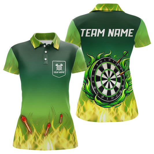 Yellow Green Flame Darts Shirts For Women Custom Fire Team Darts Jersey NQS9558