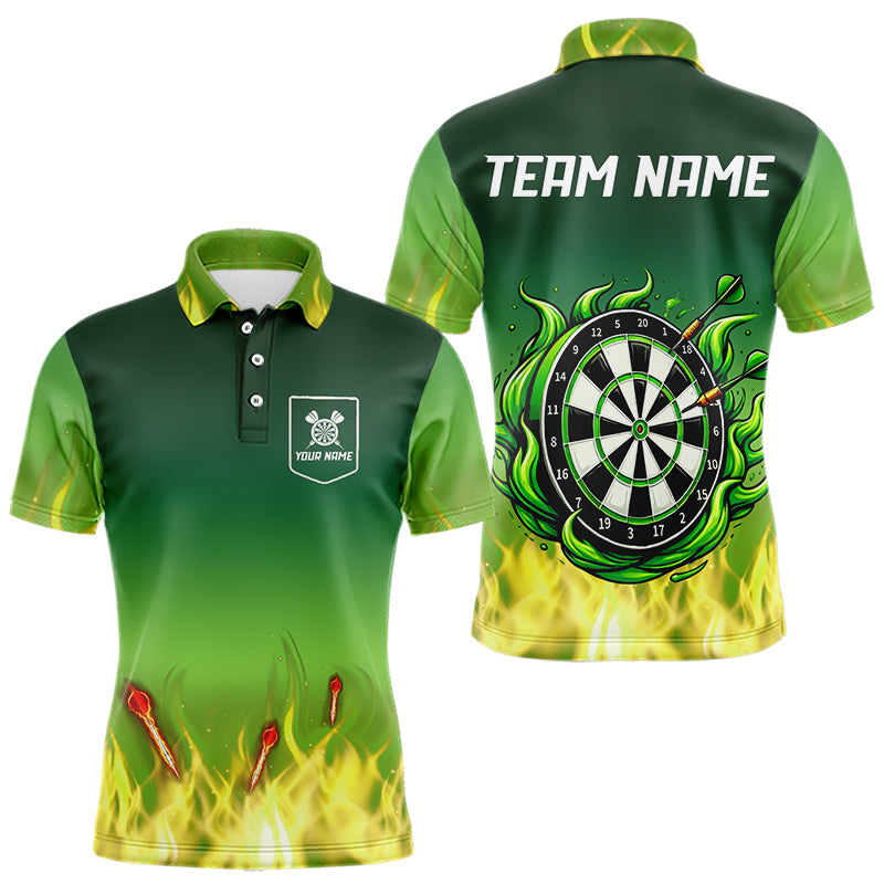 Yellow Green Flame Darts Shirts For Men Custom Fire Team Darts Jerseys NQS9558