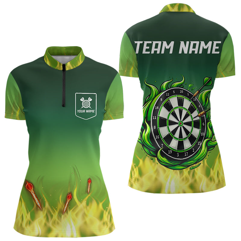 Yellow Green Flame Darts Shirts For Women Custom Fire Team Darts Jersey NQS9558