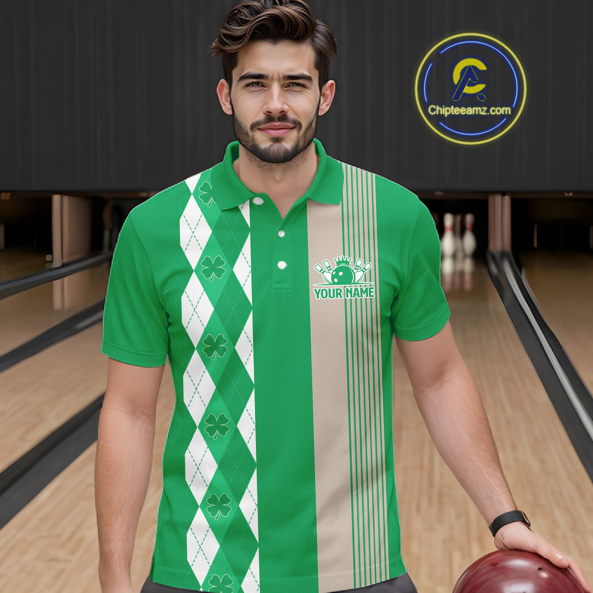 Retro Green argyle pattern shamrock Bowling shirts For Men custom St Patrick Day bowling team jersey NQS11667