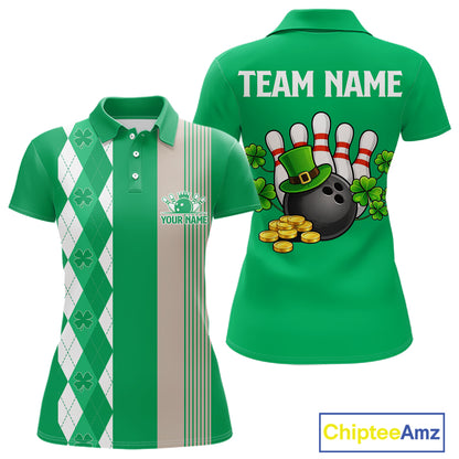 Retro Green argyle pattern shamrock Bowling shirts For Women custom St Patrick's bowling team jersey NQS11667