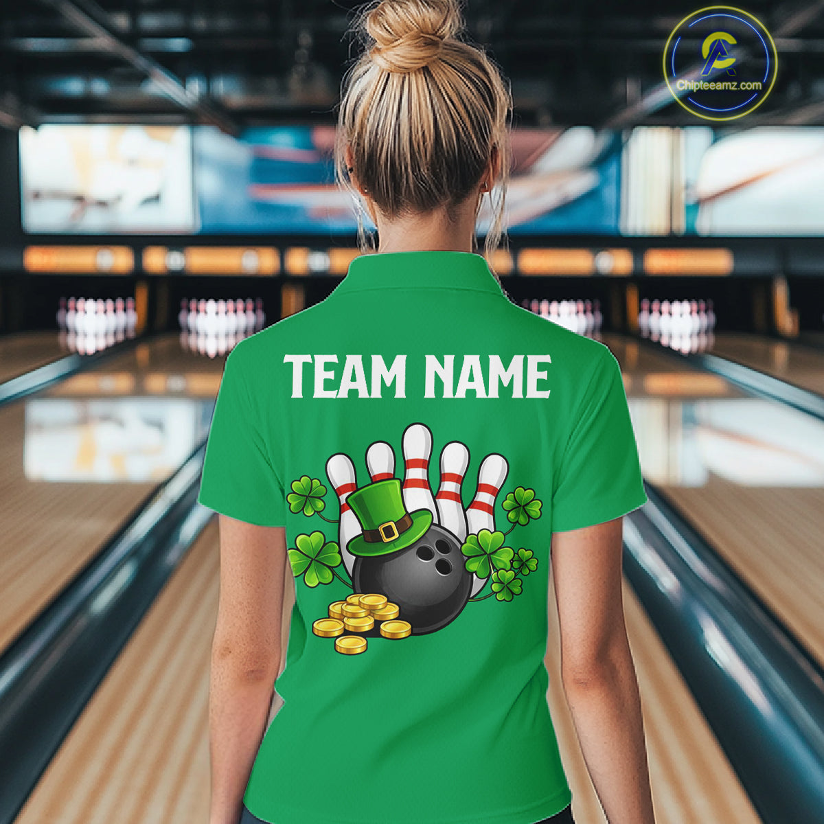 Retro Green argyle pattern shamrock Bowling shirts For Women custom St Patrick's bowling team jersey NQS11667