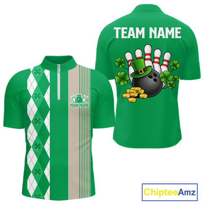 Retro Green argyle pattern shamrock Bowling shirts For Men custom St Patrick Day bowling team jersey NQS11667