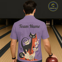 Load image into Gallery viewer, Custom retro bowling Hawaiian shirts Cat Bowling jersey Team Bowling button up Shirt | Purple NQS11668