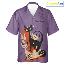 Load image into Gallery viewer, Custom retro bowling Hawaiian shirts Cat Bowling jersey Team Bowling button up Shirt | Purple NQS11668