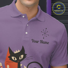 Load image into Gallery viewer, Custom retro bowling shirts Cat Bowling jersey for men Team Bowling Polo, 1/4 Zip Shirts | Purple NQS11668