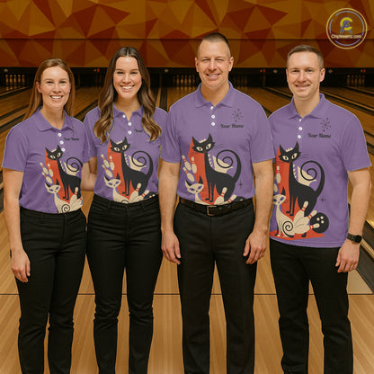 Custom retro bowling shirts Cats Bowling jersey for Women Team Bowling Polo, 1/4 Zip Shirts | Purple NQS11668