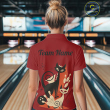 Load image into Gallery viewer, Custom retro bowling shirts Cats Bowling jersey for Women Team Bowling Polo, 1/4 Zip Shirts | Red NQS11669